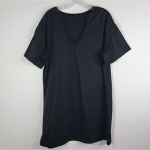 ZANZEA COLLECTION Choker V-Neck Short Sleeves Tshirt Dress Black Size XXL